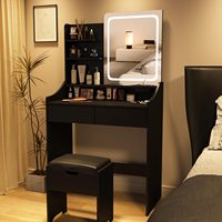 Bureau de coiffeuse vintage blanc avec tiroirs Coiffeuse de maquillage en bois noir moderne Petite coiffeuse pour chambre à coucher avec miroir