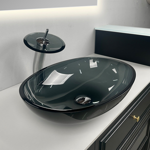 <span class=keywords><strong>Lavabo</strong></span> de comptoir en verre gris-noir BOWEIYA, salle de <span class=keywords><strong>douche</strong></span> d'hôtel, <span class=keywords><strong>lavabo</strong></span> de salle de bain, <span class=keywords><strong>lavabo</strong></span> de comptoir personnalisé avec évier elliptique - Product Image 1