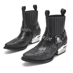 Botines de Moda para Otoño e Invierno - Estilo Vaquero Occidental con Patrón de Escamas Desgastadas - Retro Europeo-Americano con Tacón Bajo - Product Image 3