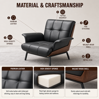 Fauteuil simple en cuir véritable vintage, confortable, style Daiki, fauteuil de loisirs du milieu du siècle pour salon