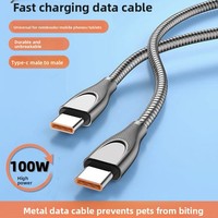 Câble de charge rapide tressé en métal PD 100W avec connecteurs Type-C, résistant aux animaux (chats et chiens), compatible avec les appareils Android et iOS