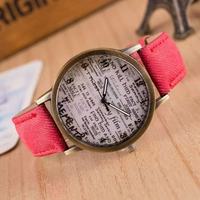 Montre-bracelet à quartz analogique de loisirs en bronze antique, style denim, avec bracelet en nylon de 20 mm et motifs de logo personnalisés - Pièce unique