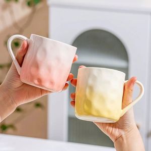 Hand Kneaded Gradient Ceramic Coffee Mug Minimalist Custom Logo <b>Microwave</b> Dishwasher Safe Home School Cup - Product Image 4