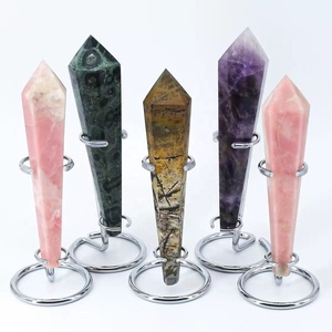 Soporte de varita sanadora dorada de punto de tigre de cristal pulido de alta calidad al por mayor para la decoración del hogar Feng Shui - Product Image 1