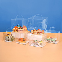 Boîtes à gâteaux en plastique PET à main, boîtes à gâteaux carrées transparentes en plastique avec support en papier cartonné blanc pour la décoration de fête de mariage