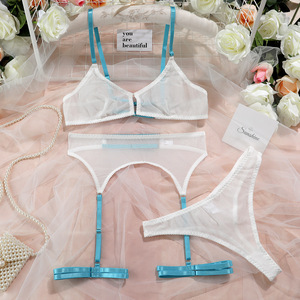 Conjunto de Lencería Sexy de 3 Piezas para Mujer Adulta, <span class=keywords><strong>Sujetador</strong></span> y Bragas Transparentes de Malla con Liga - Product Image 6
