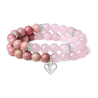 Bracelet en pierres naturelles et cristaux avec pendentif en forme de cœur, élastique, cadeau d'amour, style tendance