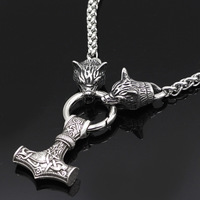 Collier Viking en acier inoxydable, collier loup, collier marteau de Thor pour hommes
