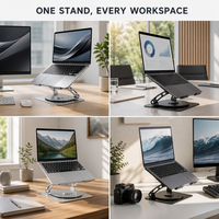 Support de tablette et ordinateur portable en aluminium pliable et rotatif à 360°, réglable, à double charnière, pour bureau, ventilé, vente en gros, OEM, en vrac