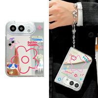 Coque de téléphone mignonne avec miroir de maquillage intégré pour iPhone Duo Fold, en TPU transparent antichoc avec sangle en cristal, personnalisable OEM