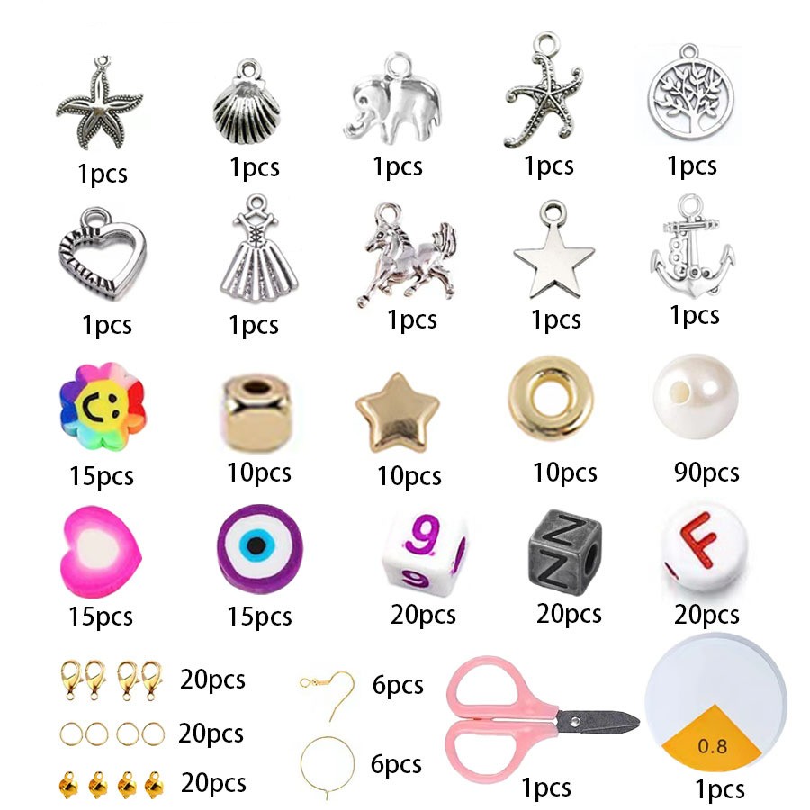 Handmade Acrylic Alphabet Bead Polymer Clay Flower Eyes Love Pearl Beads DIY Bracelet Making Kit Jewelry Maker for Kids