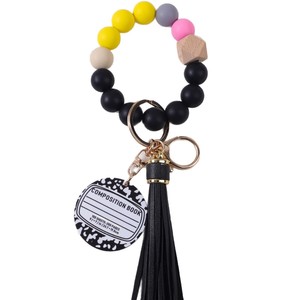 Pulsera de cuentas de silicona más vendida, colgante de cuentas de madera, llavero de acrílico con dibujos animados, colgante para bolso, llavero - Product Image 1