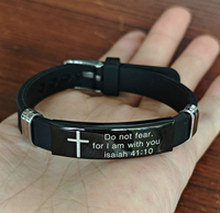Bracelet en acier inoxydable avec inscription biblique chrétienne