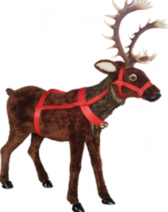 Estatua de Reno Navideño de Fibra de Vidrio con Peluche Flocado, Tamaño Personalizado de Fábrica, Realista, con Arnés de Pelo Gris Marrón, Poses de Pie y Acostado - Product Image 6