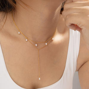 SongYi kadın zarif moda y-şekilli püskül uzun tatlı su inci köprükemiği zincir kolye - Product Image 3