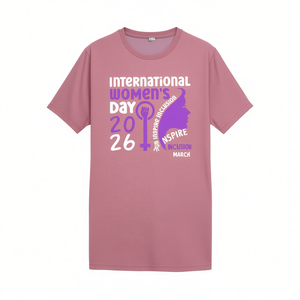 T-shirt per la Giornata Internazionale della Donna 2026, casual da donna, con stampa viola, girocollo, manica corta, 100% cotone jersey, primavera estate - Product Image 1