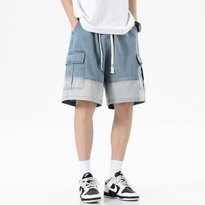 Quần short nam mùa hè chất liệu denim phối màu, kiểu dáng thẳng, cạp chun, họa tiết trơn, thời trang hot - Product Image 1