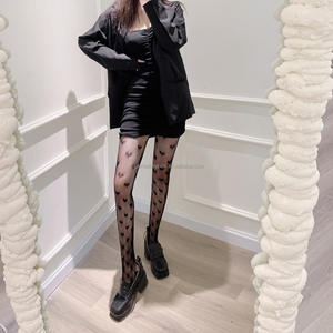 Lolita Cute Anime Black Love Print <strong>Tights</strong> Gothic Women Sexy Punk Lolita Dark Fishnet Mesh <strong>Goth</strong> Pantyhose Costumes Body Stockings - Product Image 5