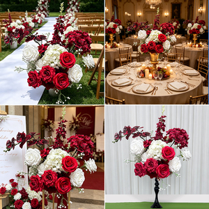 Luxurious Modern Handmade Red White Artificial Floral Arrangement Silk Roses Hydrangeas Orchids for Wedding Table Centerpieces - Product Image 2