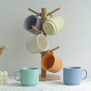 Tasse en céramique de Macaron mignon nordique avec conception de rayures simples isolée eau thermique froide bière thé lait fêtes tasse cadeau en boîte - Product Image 3