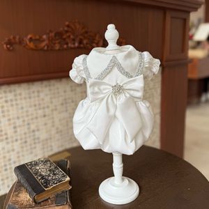 White Pet <b>Wedding</b> <b>Dress</b> With Bow And Ruffles Princess Style <b>Dog</b> Clothes For Summer Lightweight Skirt Four Seasons Polyester - Product Image 3