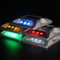 Borne de signalisation routière solaire à LED en aluminium, étanche, réfléchissante, avec lumière clignotante et yeux de chat