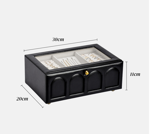 Thả Sang Trọng 3 Lớp Ngăn Kéo Công Suất Lớn PU Hộp Đồ Trang Sức Thủy Tinh Trong Suốt Bìa Dây Chuyền Tổ Chức Nhẫn Trường Hợp Moq 2 - Product Image 3