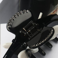 Gracieuse griffe de cheveux en acétate noir avec papillon blanc 10cm grande taille femmes pince pince cheveux queue de cheval Extension