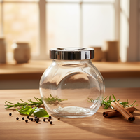 Pot à sel et à poivre en verre simple pour la cuisine avec support en acier argenté
