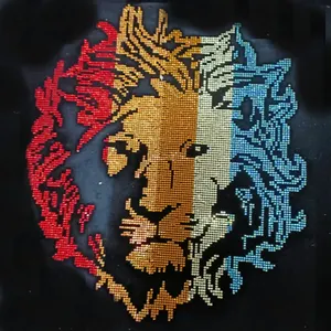 彩色狮子水晶图案Strass热修复3D贴片热传递铁，用于衣服复古