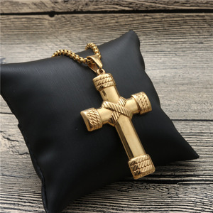 Stainless Steel <b>Cross</b> Pendant Necklace Gold 54x34mm Geometric Design Gift for Men Women Fashion Jewelry - Product Image 2