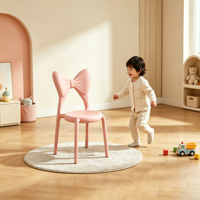 Chaise d'étude et de repas multifonctionnelle empilable pour enfants RW, style moderne et minimaliste, dossier coloré en forme de nœud papillon, base fixe en plastique