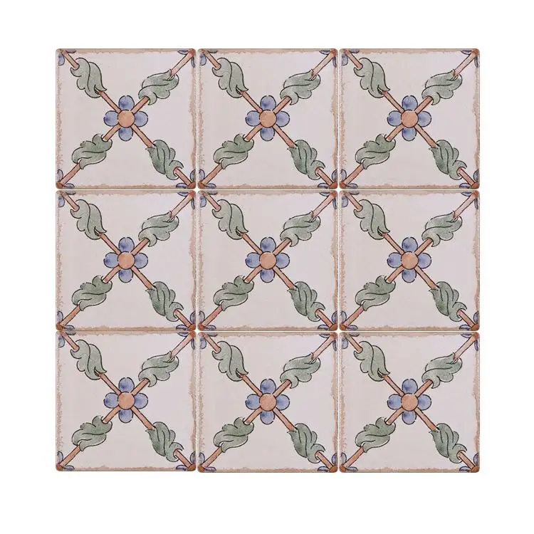 Hot Sale Wall Decor Art Handmade Vintage Pattered Tiles 4inch by 4inch Kitchen Matte Tiles for Villa and Stair