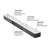 Ensemble table basse et meuble TV flottant moderne de luxe, écologique et durable, avec plateau en pierre frittée et console multimédia murale en contreplaqué