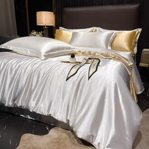 Funda De Almohada ligera de lujo de seda de doble cara y sábana de seda helada, juego de cama de verano de cuatro piezas para primavera y verano - Product Image 5
