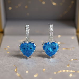 Orecchini pendenti romantici a forma di cuore con cristalli per donna, in lega di zinco con montatura a griffe, per uso quotidiano, gioielli con strass blu - Product Image 2