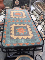 Ensemble de table et de chaises de barbecue en métal pour l'extérieur, moderne et écologique, avec un design en mosaïque, pour une utilisation familiale