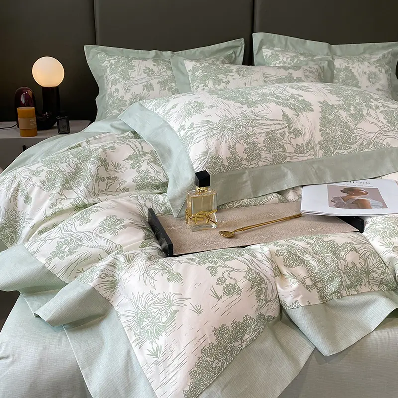 고품질 피부 느낌 좋은 홈 섬유 럭셔리 4PCS 색칠 코튼 침대 시트 유명한 브랜드 디자인 인쇄 침구 세트