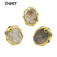 WT-MPR031 Classique Charme anneau Perle Ronde Sculpté Coloré Zircon Vintage Set anneau De Mode 18k Or Plaqué Perle Anneau