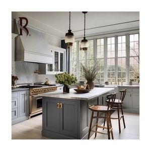 Armoires de cuisine intégrées personnalisées Rising avec îlot de cuisine en bois massif à <span class=keywords><strong>concept</strong></span> ouvert et design minimaliste - Product Image 1