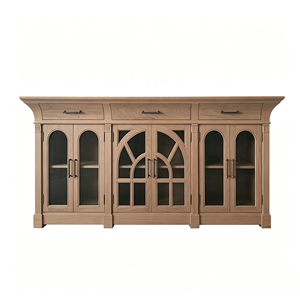 Aparador de Madera Maciza Estilo <span class=keywords><strong>Americano</strong></span>, Mueble Buffet con Puerta de Vidrio de Arco Gótico y Cajones para Almacenamiento en el Comedor del Hogar - Product Image 1