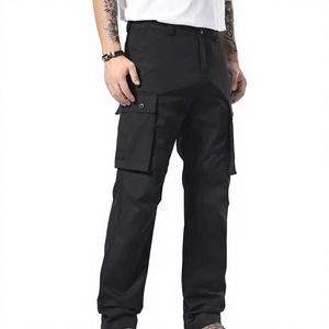 Pantalon cargo noir pour homme, taille plus, plusieurs poches, coupe régulière, taille mi-haute, en toile, pour l'automne - Product Image 3