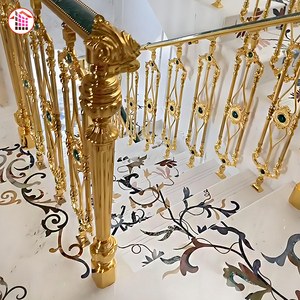 <span class=keywords><strong>Escalier</strong></span> en marbre avec incrustation au jet d'eau personnalisée, motif botanique, marches en pierre naturelle pour villa haut de gamme, service complet d'usine de marbre - Product Image 3