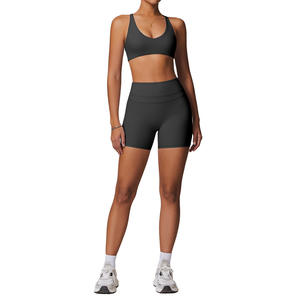 Sujetador sin mangas a prueba de golpes para mujer, pantalones de realce de cadera, conjunto deportivo, pantalones cortos <span class=keywords><strong>el</strong></span>ásticos de cintura alta, cuello redondo, manga corta, Top, trajes para correr - Product Image 3