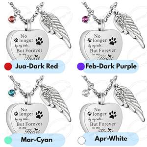 Urne funéraire <span class=keywords><strong>en</strong></span> acier inoxydable pour cendres d'animaux de compagnie avec pendentif <span class=keywords><strong>en</strong></span> forme de cœur et pierres de naissance de 12 couleurs pour cendres de chien ou de chat - Product Image 2