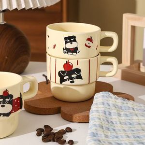 Factory Direct Sale Stackable Eco-friendly Food Safe <b>Ceramic</b> <b>Mug</b> Bulk Black White Dog Pattern Puppy Themed <b>Mug</b> Set Dishwasher - Product Image 1