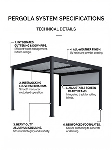 Pérgola Bioclimática Motorizada con Revestimiento Impermeable y Antioxidante de Aluminio, con Iluminación LED, <span class=keywords><strong>para</strong></span> Villas y Resorts con Vista al Océano - Product Image 2