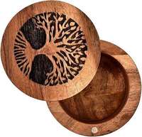 Petite boîte à bagues artisanale en bois naturel, mini boîte ronde en bois massif, boîte de rangement DIY