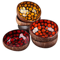 Mangkuk Kulit Kelapa Poles Ramah Lingkungan Desain Bohemian Vintage Kemasan Makanan Tersedia VIET STARLIGHT