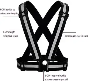 Outdoor Visibility Running Safety Straps Reflective Adjustable Webbing Security Vest Seat Belt Black